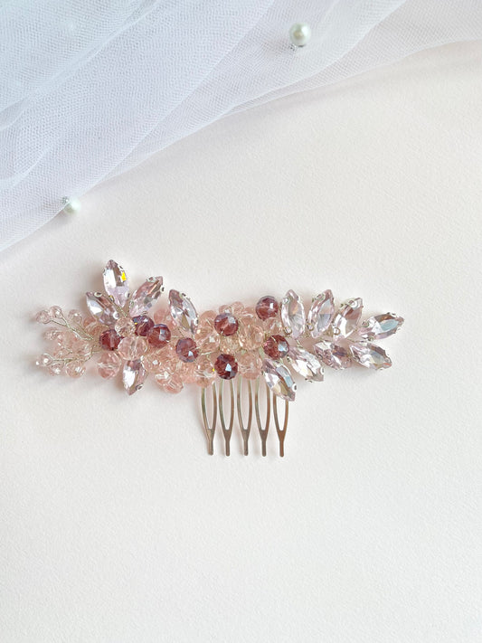 Bridal pink crystal comb