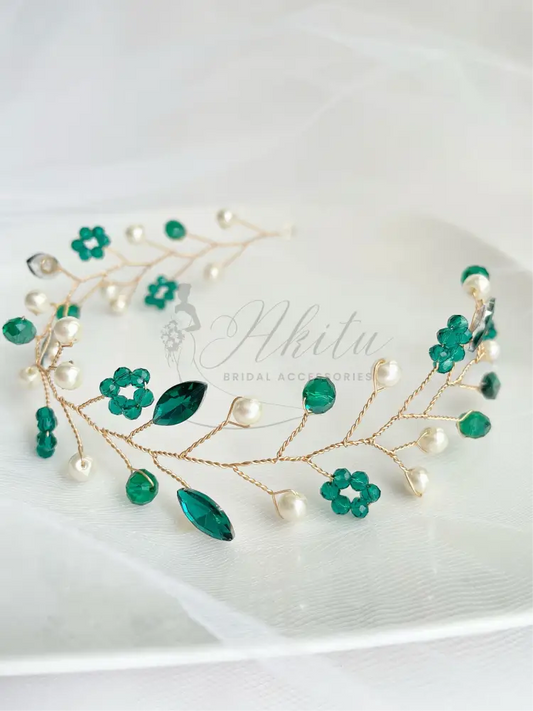 Bridal Green Crystal Headpiece